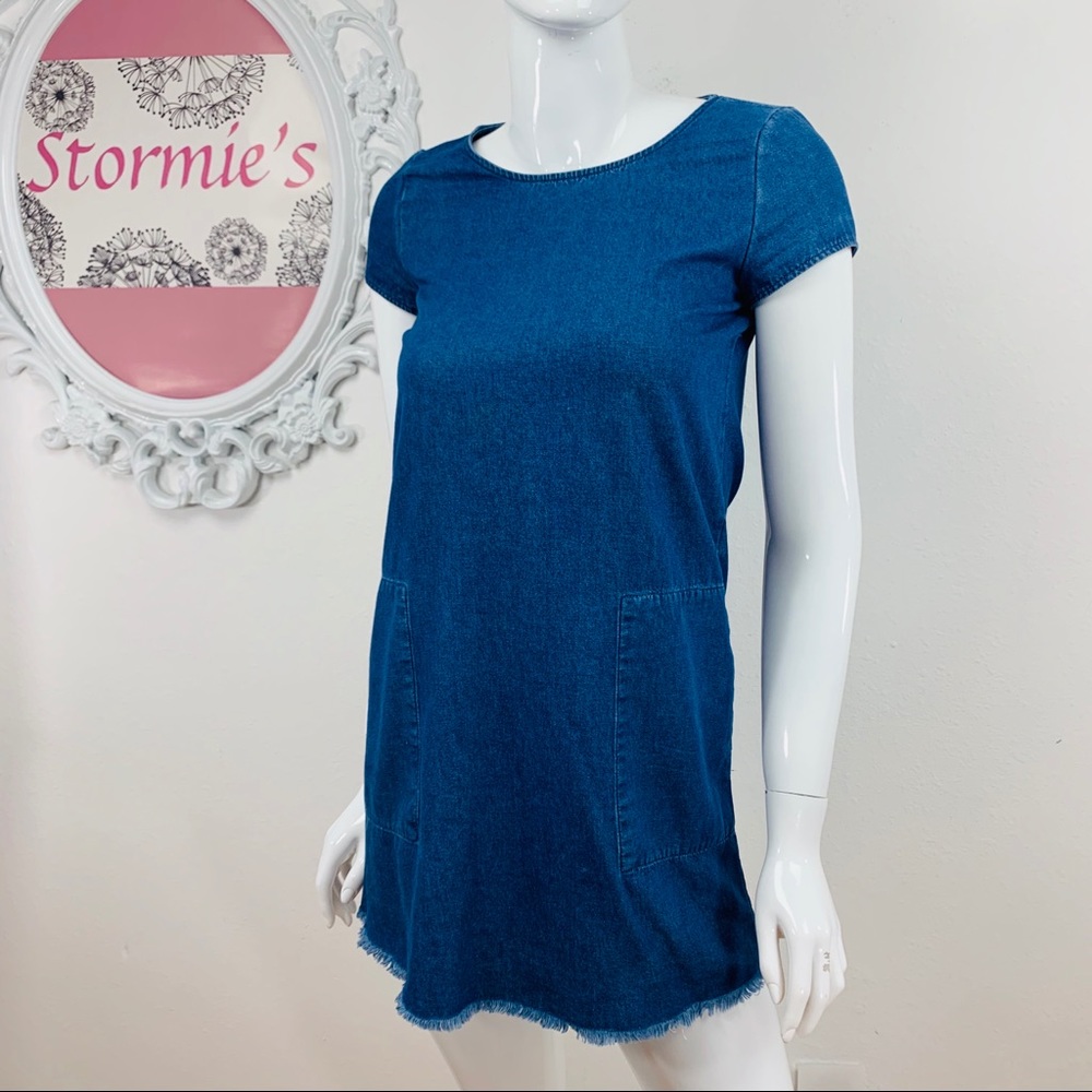 Zara Trf / Frayed Hem Blue Jean Dress - Picture 1 of 8